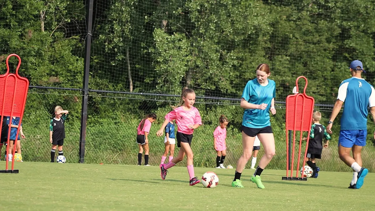 Soccer player working through a training drill